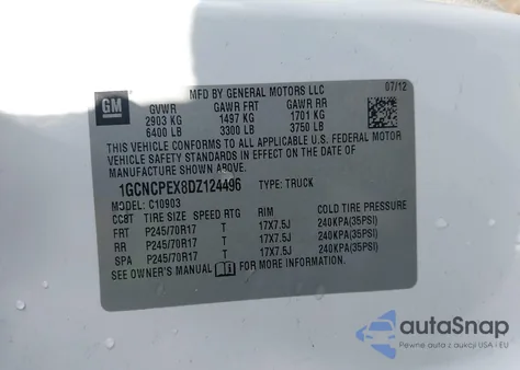 2013 Chevrolet Silverado 1500 Work Truck z USA, uszkodzony, nr VIN 1GCNCPEX8DZ124496